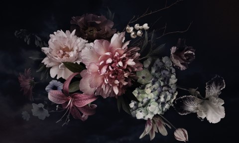 Obraz Wieloczęściowy Kwiaty W Stylu Vintage Na Ciemnym Tle