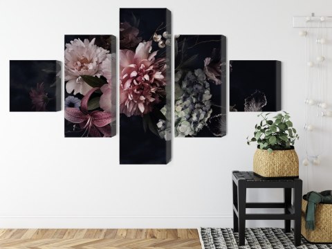 Obraz Wieloczęściowy Kwiaty W Stylu Vintage Na Ciemnym Tle