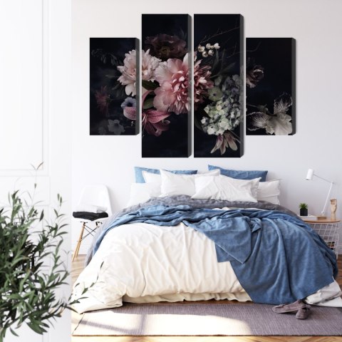 Obraz Wieloczęściowy Kwiaty W Stylu Vintage Na Ciemnym Tle