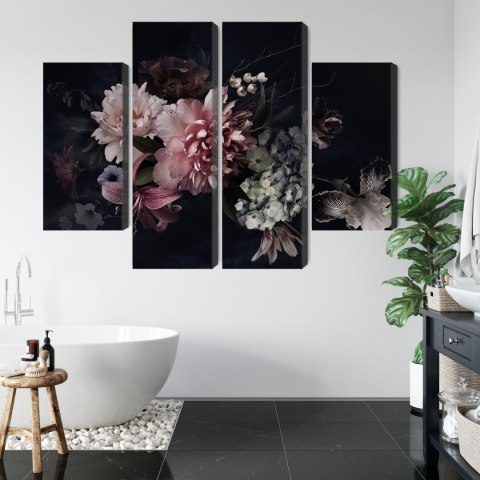 Obraz Wieloczęściowy Kwiaty W Stylu Vintage Na Ciemnym Tle