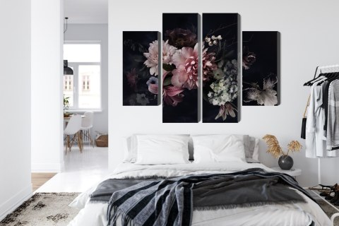 Obraz Wieloczęściowy Kwiaty W Stylu Vintage Na Ciemnym Tle