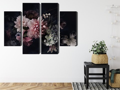 Obraz Wieloczęściowy Kwiaty W Stylu Vintage Na Ciemnym Tle