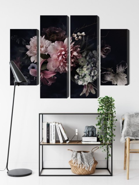 Obraz Wieloczęściowy Kwiaty W Stylu Vintage Na Ciemnym Tle