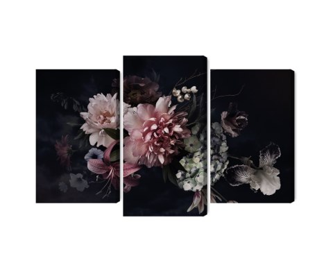 Obraz Wieloczęściowy Kwiaty W Stylu Vintage Na Ciemnym Tle