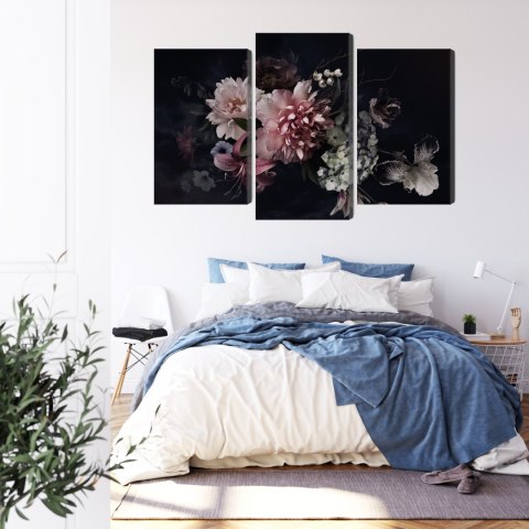 Obraz Wieloczęściowy Kwiaty W Stylu Vintage Na Ciemnym Tle