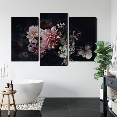 Obraz Wieloczęściowy Kwiaty W Stylu Vintage Na Ciemnym Tle