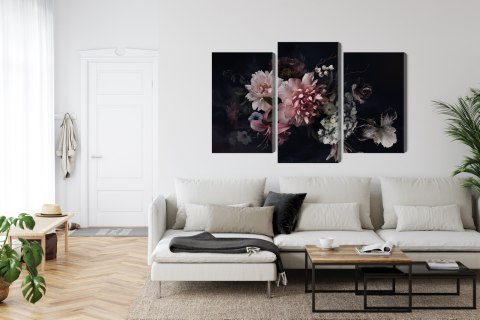 Obraz Wieloczęściowy Kwiaty W Stylu Vintage Na Ciemnym Tle