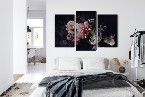 Obraz Wieloczęściowy Kwiaty W Stylu Vintage Na Ciemnym Tle