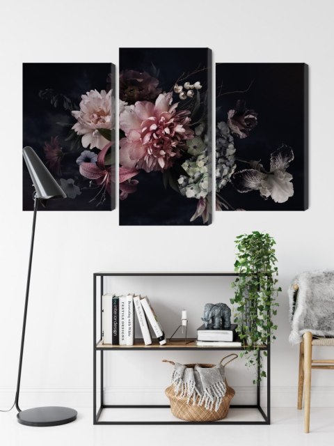 Obraz Wieloczęściowy Kwiaty W Stylu Vintage Na Ciemnym Tle