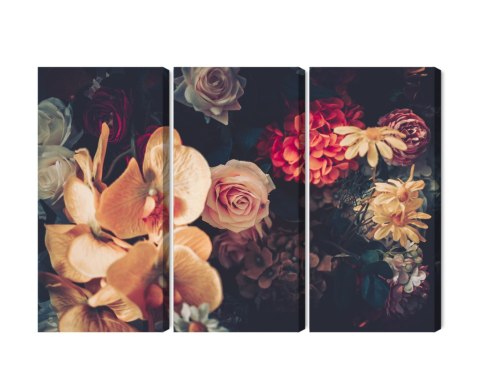 Obraz Wieloczęściowy Wielokolorowe Kwiaty W Stylu Vintage