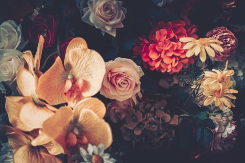 Obraz Wieloczęściowy Wielokolorowe Kwiaty W Stylu Vintage