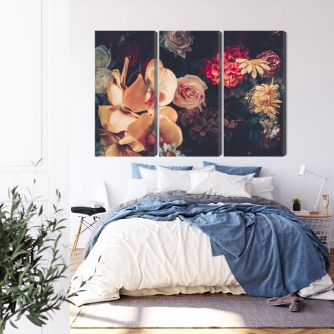 Obraz Wieloczęściowy Wielokolorowe Kwiaty W Stylu Vintage