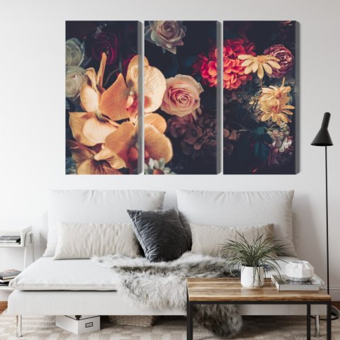 Obraz Wieloczęściowy Wielokolorowe Kwiaty W Stylu Vintage