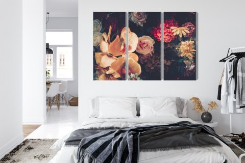 Obraz Wieloczęściowy Wielokolorowe Kwiaty W Stylu Vintage