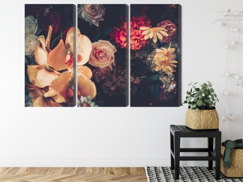 Obraz Wieloczęściowy Wielokolorowe Kwiaty W Stylu Vintage