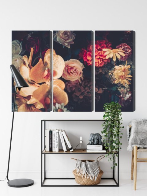 Obraz Wieloczęściowy Wielokolorowe Kwiaty W Stylu Vintage