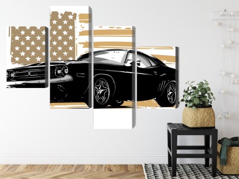 Obraz Wieloczęściowy Amerykański Muscle Car Z Flagą Usa W Tle