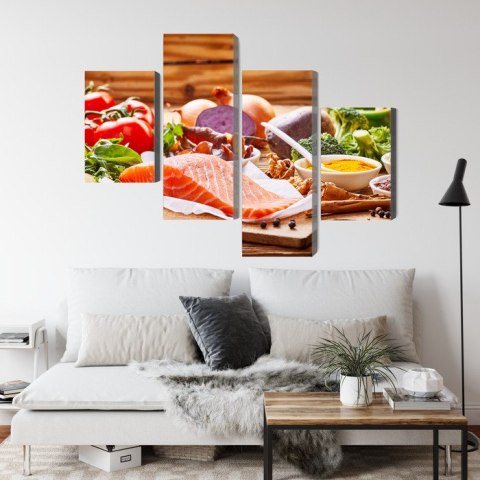 Obraz Wieloczęściowy Łosoś Wśród Warzyw