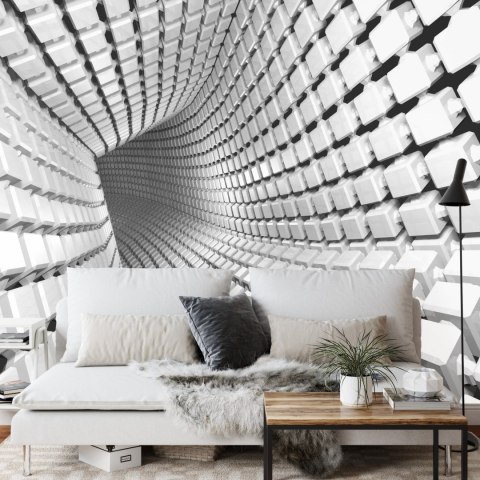 Fototapeta Abstract Geometric Background With A Tunnel Going To Perspective. 3D Render