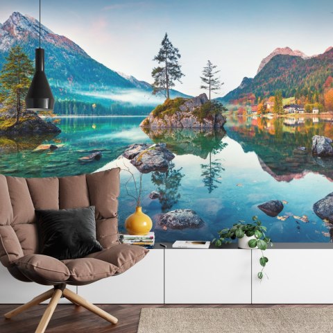 Fototapeta Beautiful Autumn Scene Of Hintersee Lake. Colorful Morning View Of Bavarian Alps On The Austrian Border, Germany, Eur