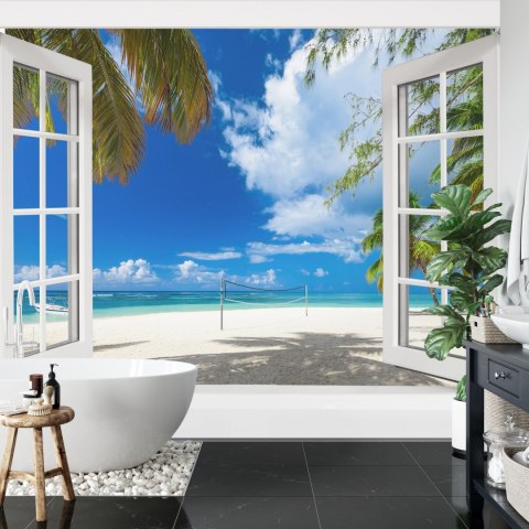 Fototapeta View From An Open Window To A Tropical Landscape.