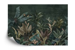 Fototapeta Wallpaper Palm Tropical Forest Vintage Jungle Pattern With Birds Dark Mood