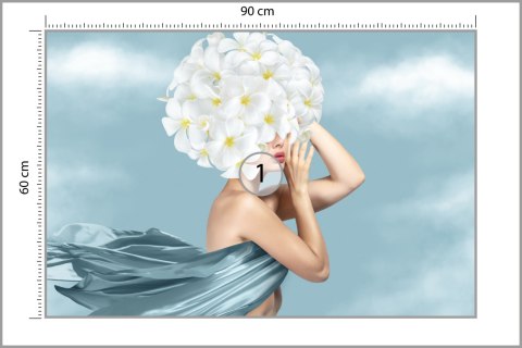 Fototapeta Portrait Of Young Beautiful Woman With Blue Silk