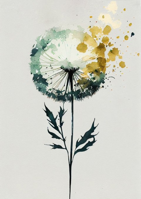 Plakat Abstrakcyjny Akwarelowy Dmuchawiec Ze Złotem