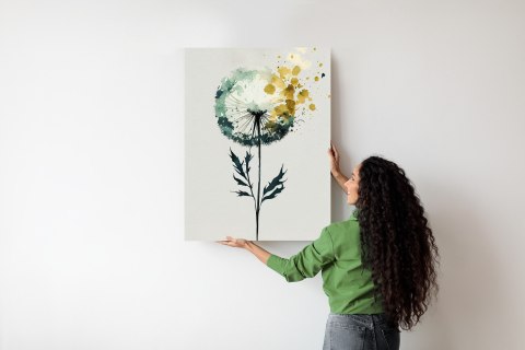 Plakat Abstrakcyjny Akwarelowy Dmuchawiec Ze Złotem