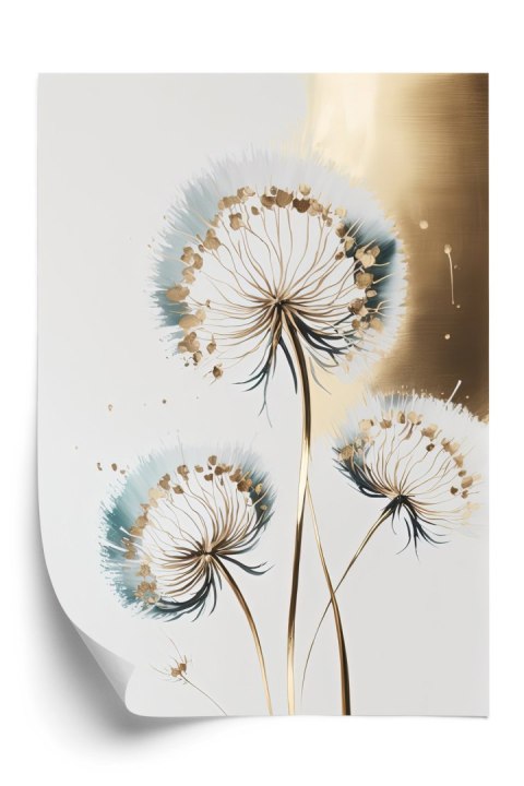 Plakat Dmuchawce Na Jasnym Tle Ze Złotem