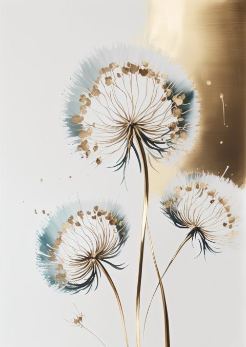 Plakat Dmuchawce Na Jasnym Tle Ze Złotem