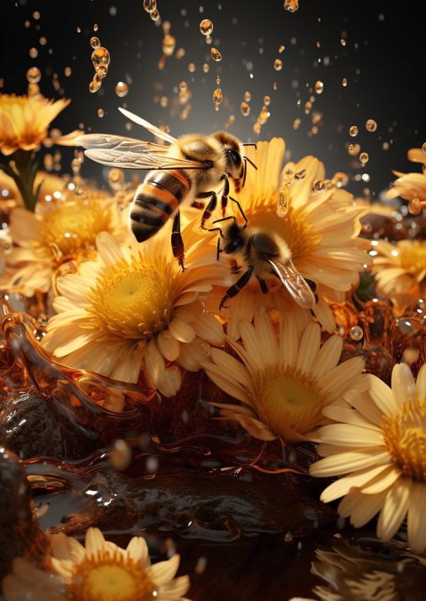 Plakat Pszczoła Siedząca Na Żółtych Kwiatach