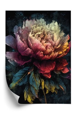 Plakat Abstrakcyjna Piwonia Na Ciemnym Tle