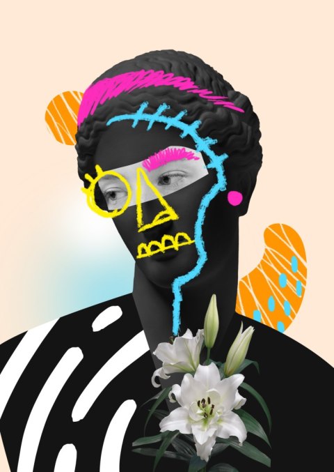 Plakat Antyczna Rzeźba Kolaż Współczesny