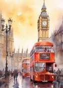 Plakat Autobus I Big Ben W Akwarelowym Londynie