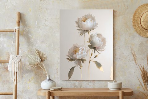Plakat Białe Piwonie Na Jasnym Tle I Złote Elementy