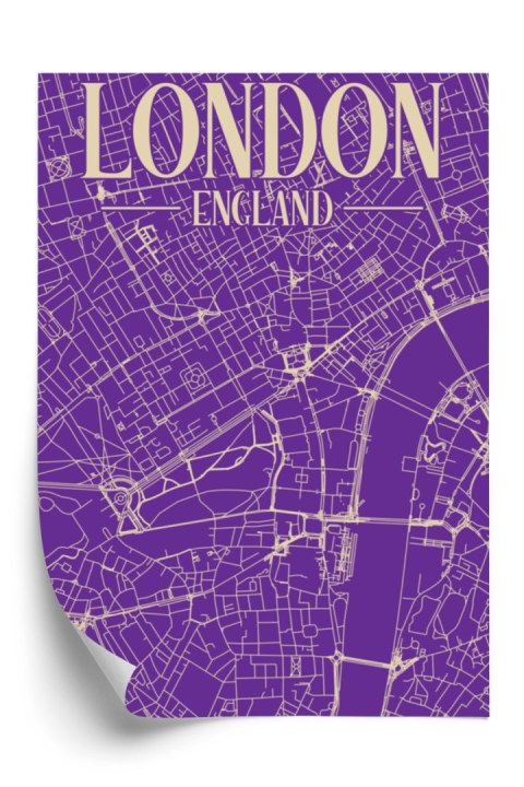 Plakat Centrum Londynu Na Fioletowej Mapie