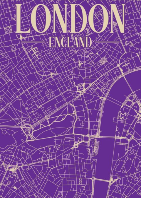 Plakat Centrum Londynu Na Fioletowej Mapie
