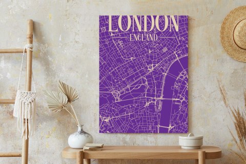 Plakat Centrum Londynu Na Fioletowej Mapie