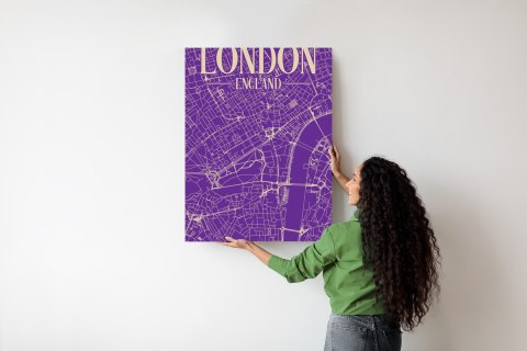 Plakat Centrum Londynu Na Fioletowej Mapie