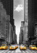 Plakat Czarno Biała Ulica Nowego Jorku Z Żółtymi Taksówkami