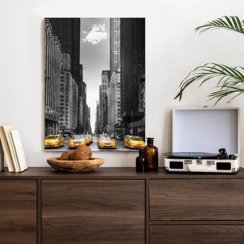 Plakat Czarno Biała Ulica Nowego Jorku Z Żółtymi Taksówkami