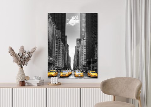 Plakat Czarno Biała Ulica Nowego Jorku Z Żółtymi Taksówkami