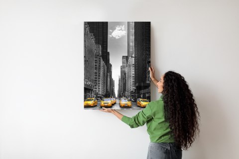 Plakat Czarno Biała Ulica Nowego Jorku Z Żółtymi Taksówkami