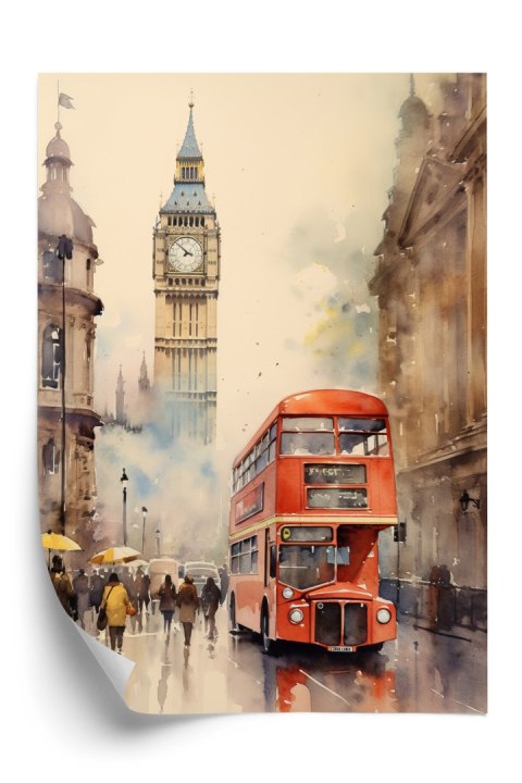 Plakat Czerwony Autobus I Big Ben W Londynie Akwarela
