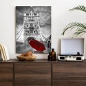 Plakat Czerwony Parasol Na Czarno Białym Tle Z Tower Bridge