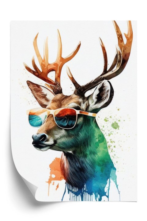 Plakat Jeleń W Okularach Przeciwsłonecznych