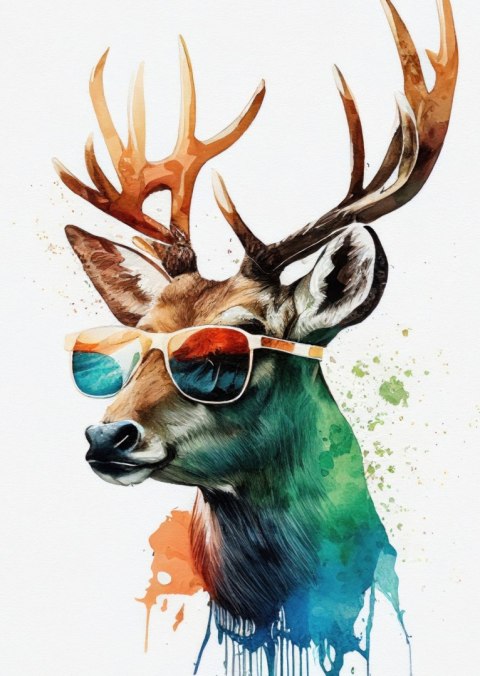 Plakat Jeleń W Okularach Przeciwsłonecznych