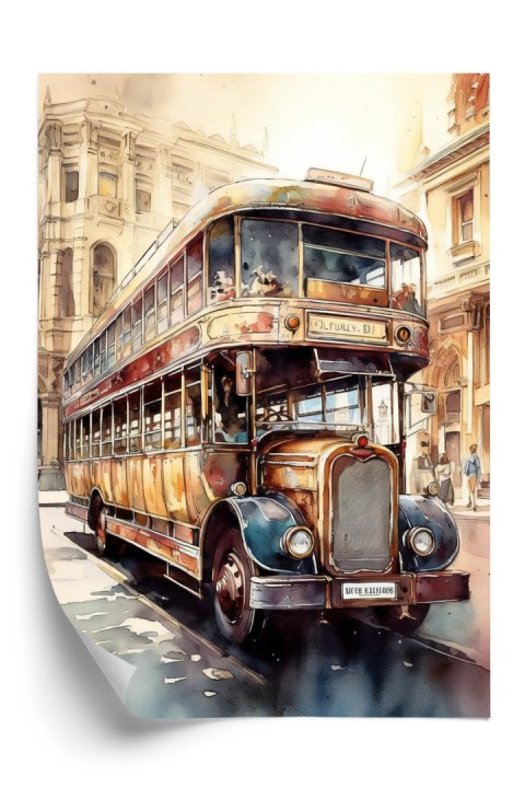Plakat Londyński Autobus W Stylu Vintage Akwarela