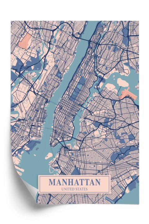 Plakat Mapa Manhattanu Nowy Jork W Stylu Vintage